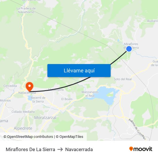 Miraflores De La Sierra to Navacerrada map