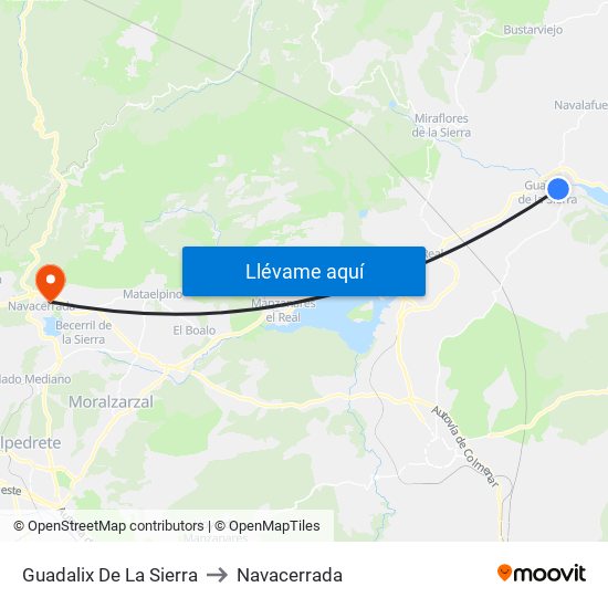 Guadalix De La Sierra to Navacerrada map