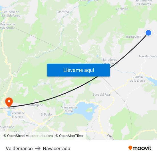 Valdemanco to Navacerrada map