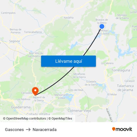 Gascones to Navacerrada map