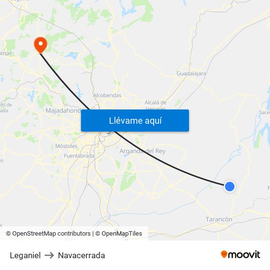 Leganiel to Navacerrada map