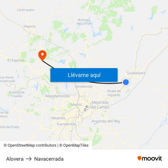Alovera to Navacerrada map