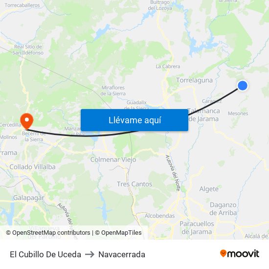 El Cubillo De Uceda to Navacerrada map
