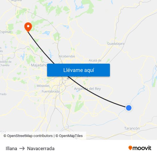 Illana to Navacerrada map