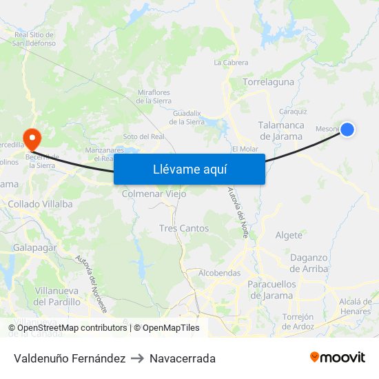 Valdenuño Fernández to Navacerrada map