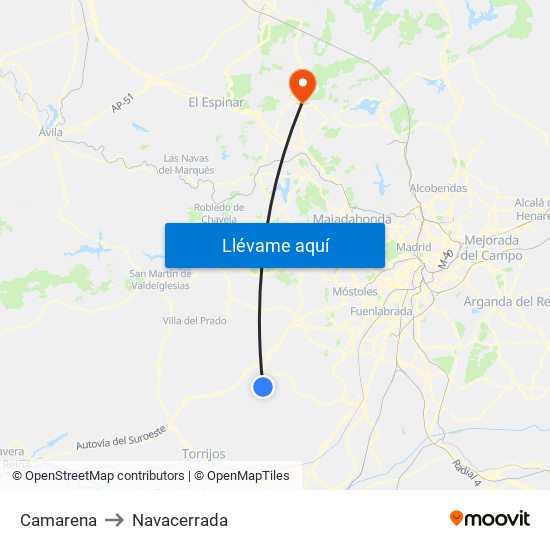 Camarena to Navacerrada map