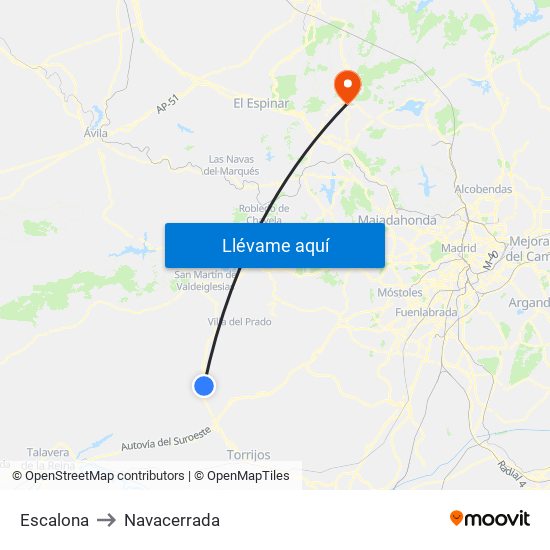 Escalona to Navacerrada map