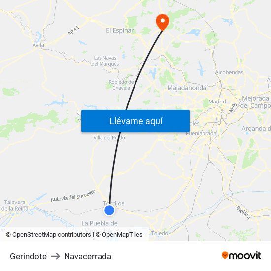 Gerindote to Navacerrada map