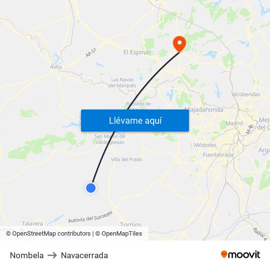 Nombela to Navacerrada map