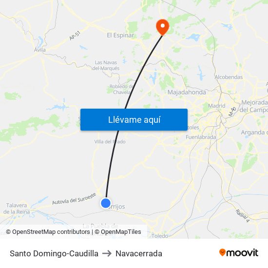 Santo Domingo-Caudilla to Navacerrada map