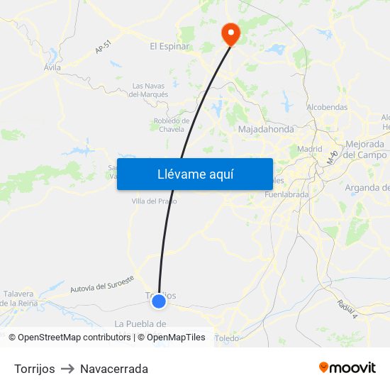 Torrijos to Navacerrada map
