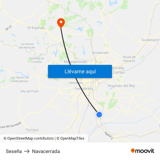 Seseña to Navacerrada map