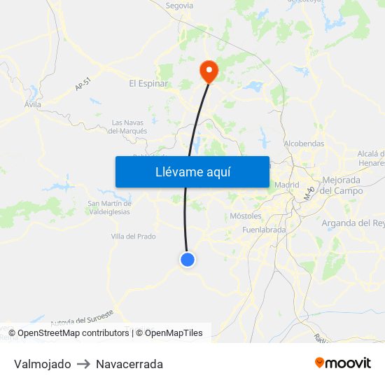 Valmojado to Navacerrada map