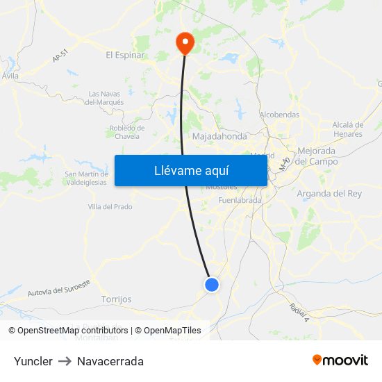 Yuncler to Navacerrada map