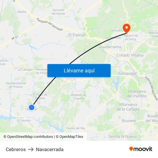 Cebreros to Navacerrada map
