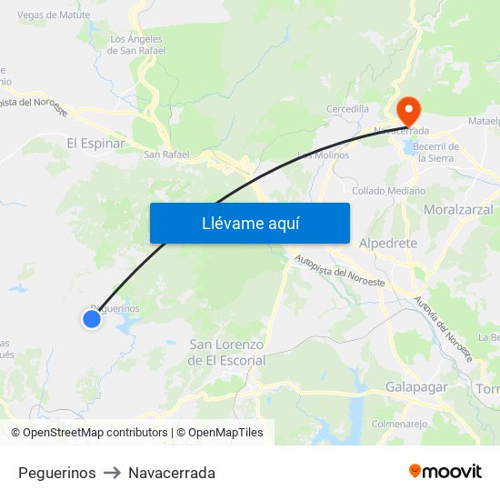 Peguerinos to Navacerrada map