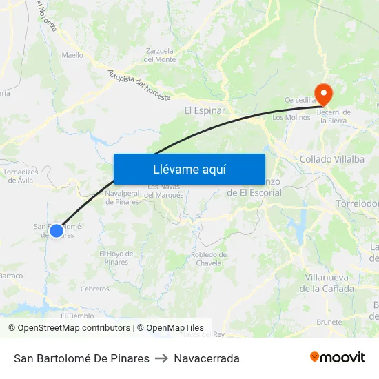 San Bartolomé De Pinares to Navacerrada map