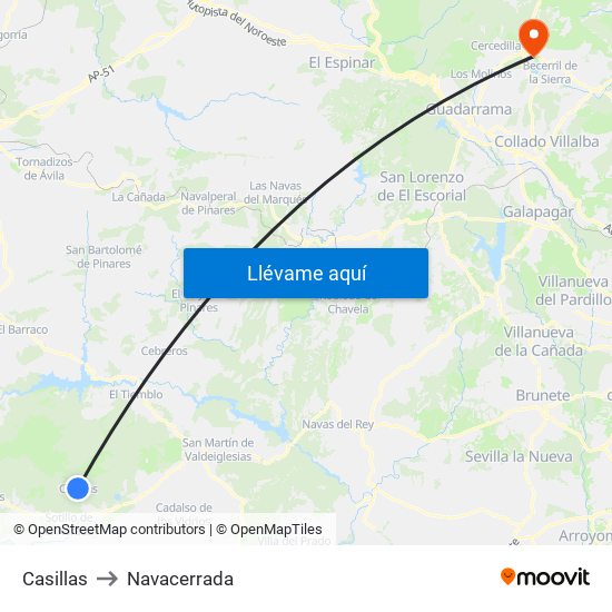 Casillas to Navacerrada map