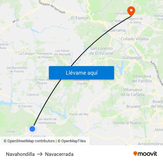 Navahondilla to Navacerrada map