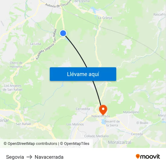 Segovia to Navacerrada map