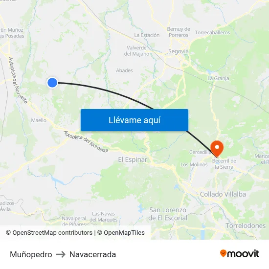 Muñopedro to Navacerrada map
