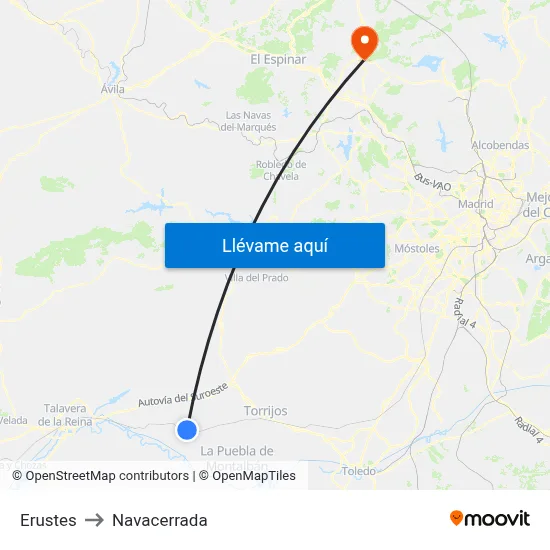 Erustes to Navacerrada map