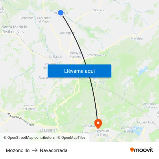 Mozoncillo to Navacerrada map