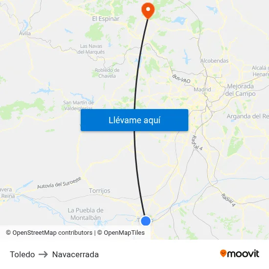 Toledo to Navacerrada map