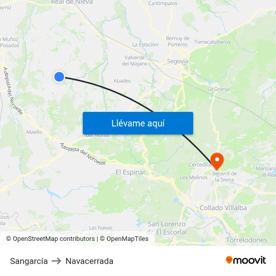 Sangarcía to Navacerrada map