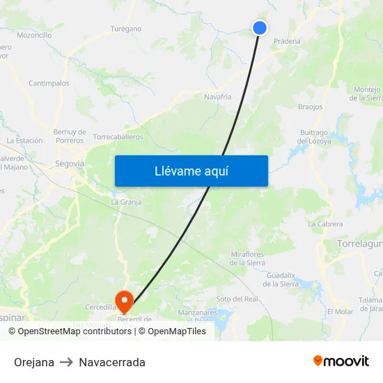 Orejana to Navacerrada map