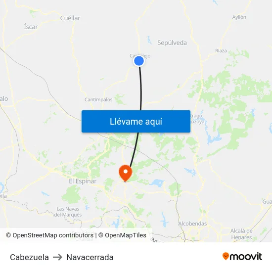 Cabezuela to Navacerrada map