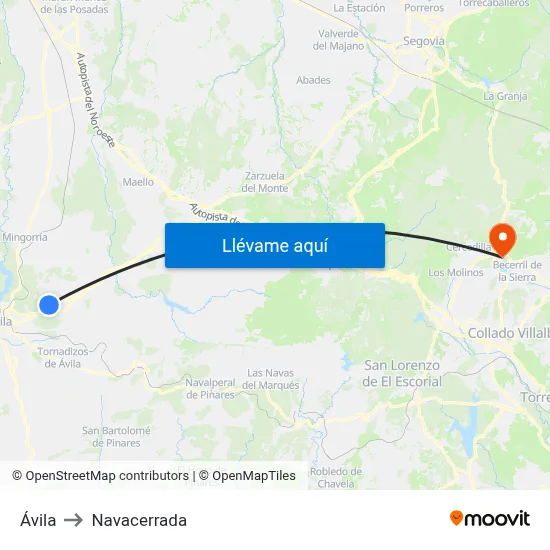Ávila to Navacerrada map