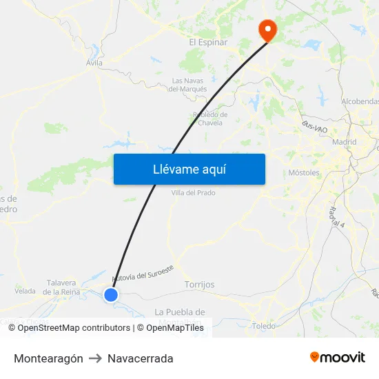 Montearagón to Navacerrada map