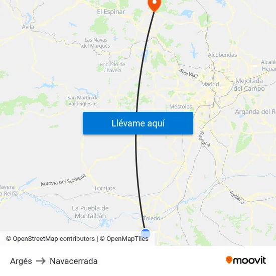 Argés to Navacerrada map