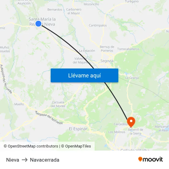 Nieva to Navacerrada map