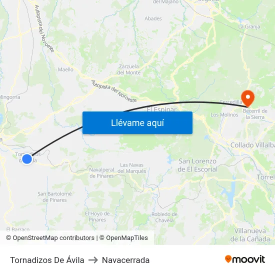 Tornadizos De Ávila to Navacerrada map