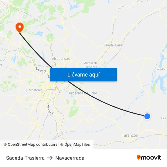 Saceda-Trasierra to Navacerrada map