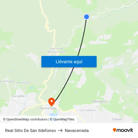 Real Sitio De San Ildefonso to Navacerrada map