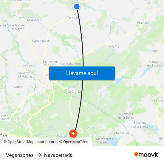 Veganzones to Navacerrada map