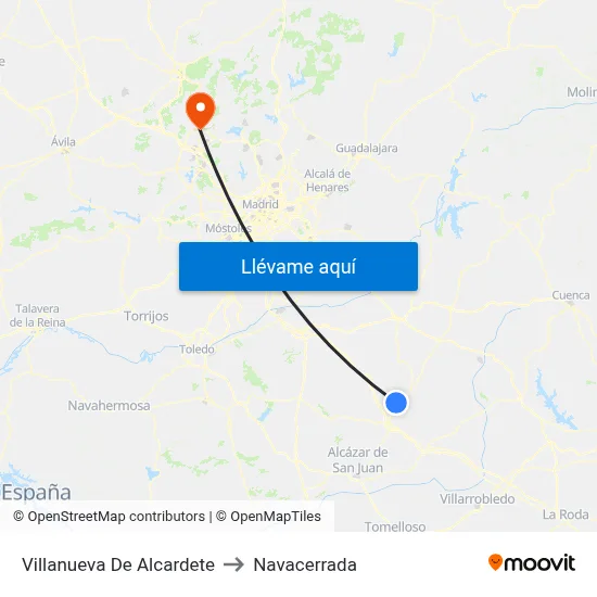 Villanueva De Alcardete to Navacerrada map