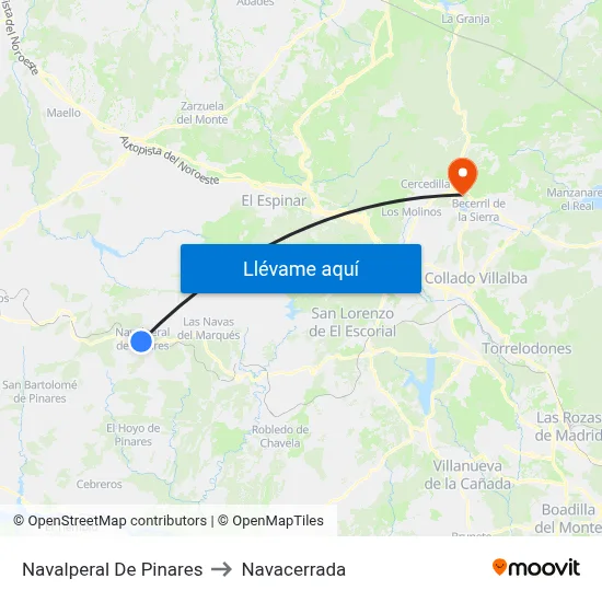 Navalperal De Pinares to Navacerrada map
