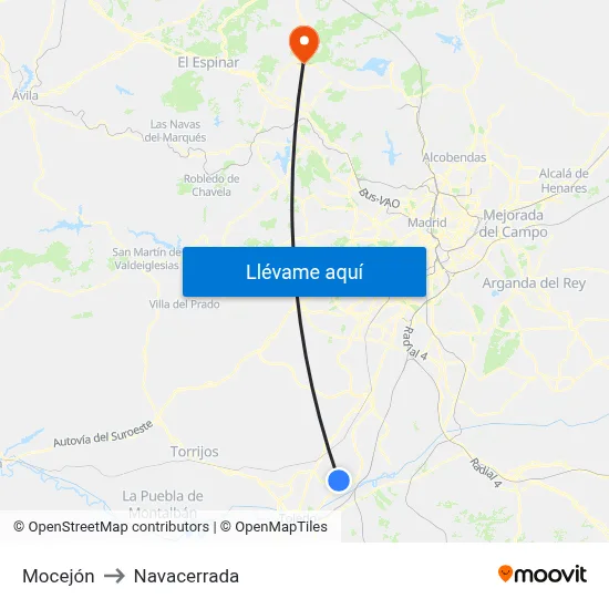 Mocejón to Navacerrada map