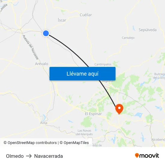 Olmedo to Navacerrada map