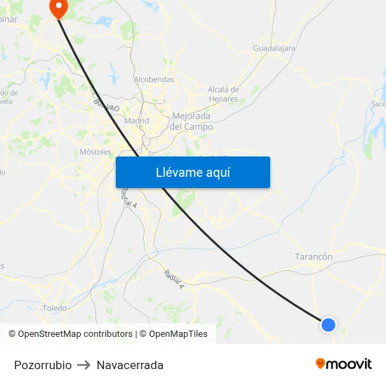 Pozorrubio to Navacerrada map