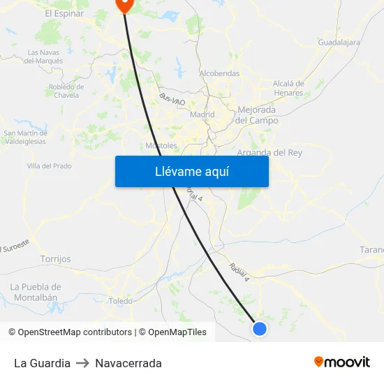 La Guardia to Navacerrada map