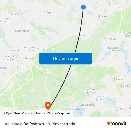 Valleruela De Pedraza to Navacerrada map
