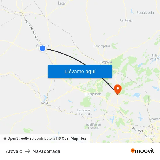 Arévalo to Navacerrada map