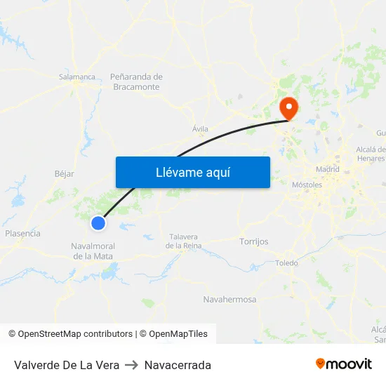 Valverde De La Vera to Navacerrada map