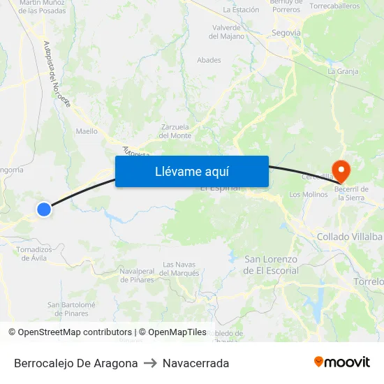 Berrocalejo De Aragona to Navacerrada map