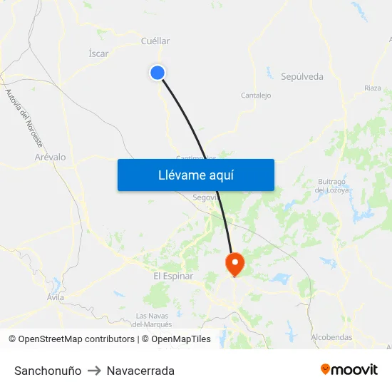 Sanchonuño to Navacerrada map